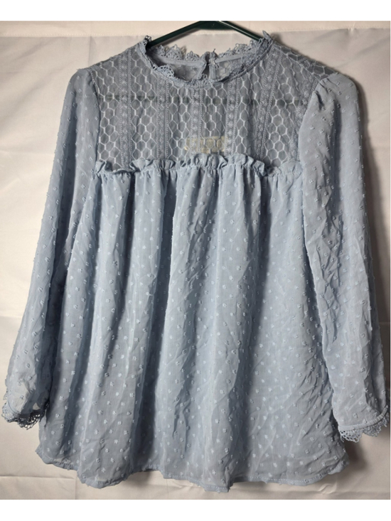 SWEET WANDERER Tops - SWEET WANDERER Women's Periwinkle Blue L Dot Lace Ruffle Blouse Cottagecore